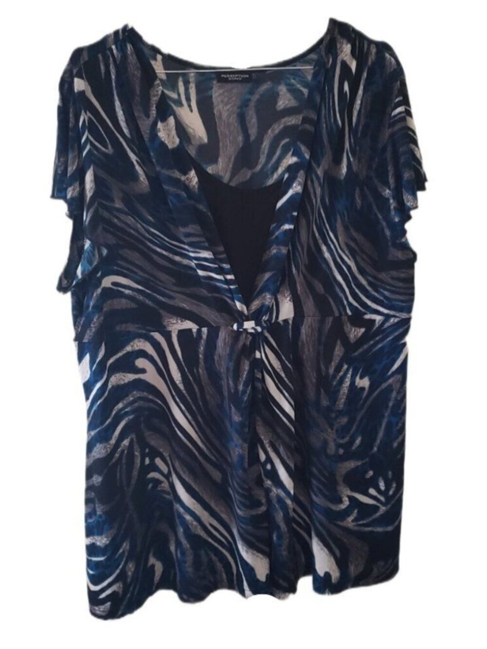 Perseption Women Multi Color Blue/Gray Marble 3/4 Sleeve Blouse